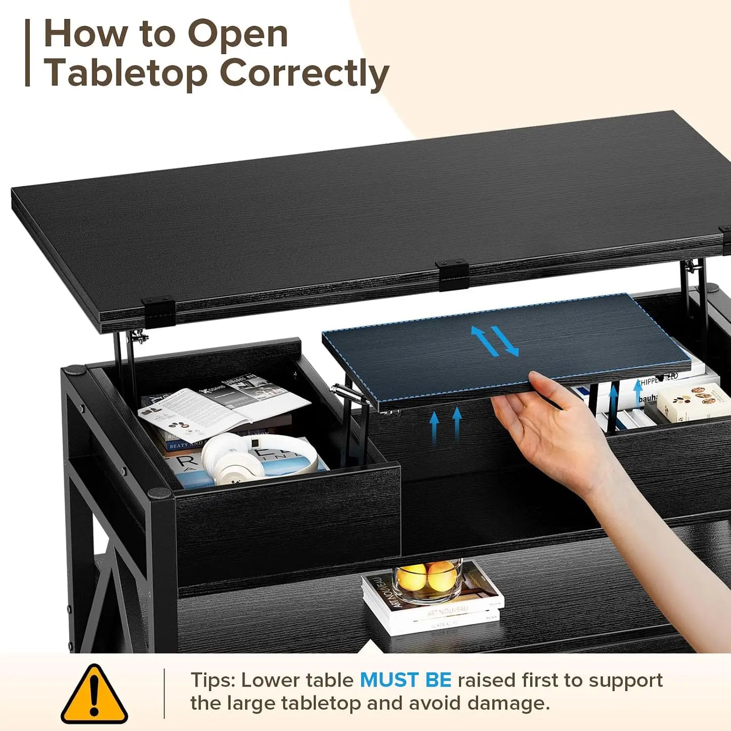 40-Inch 4-in-1 Lift-Top Coffee Table with Hidden Storage & Drawers