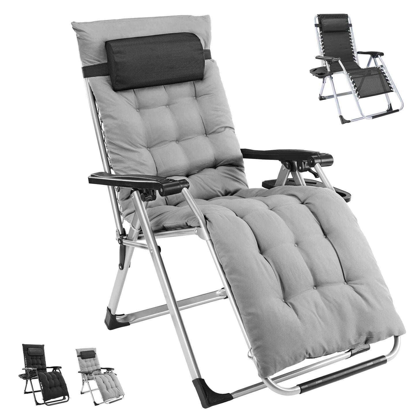 Zero Gravity Reclining Camping Lounge Chair With Cup Holder Trays