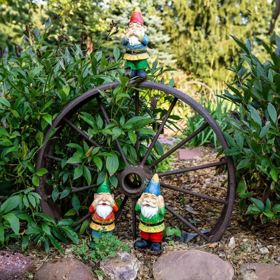 Three Wise Garden Gnomes Hear Speak See No Evil Statues