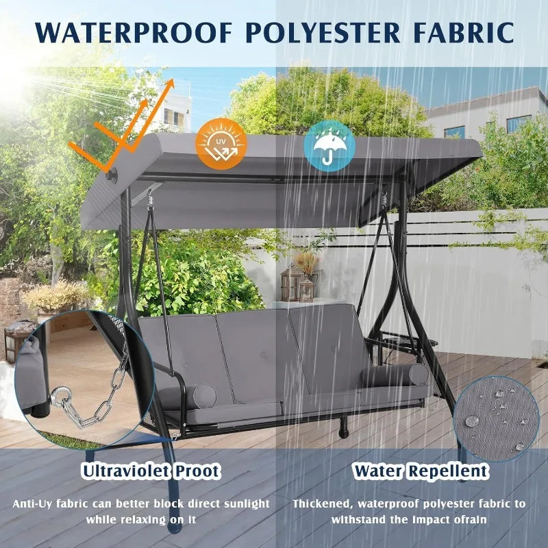Convertible Porch Swing Bed With Canopy Stand And Cup Holder