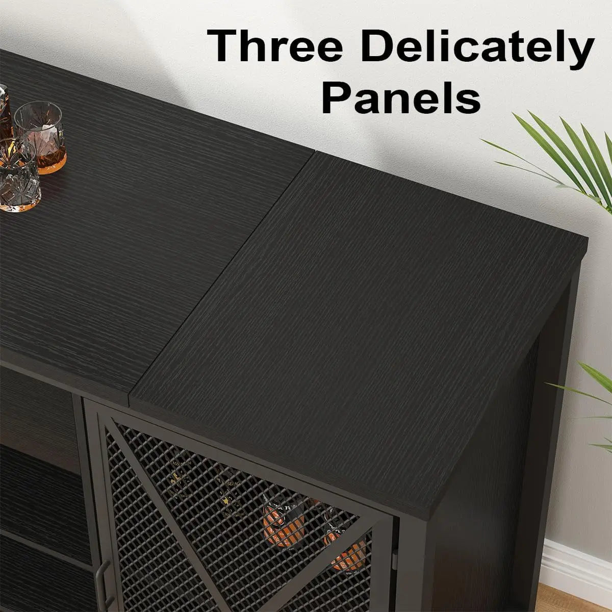 Modern Coffee Bar Cabinet with Fridge Space and Wine Rack
