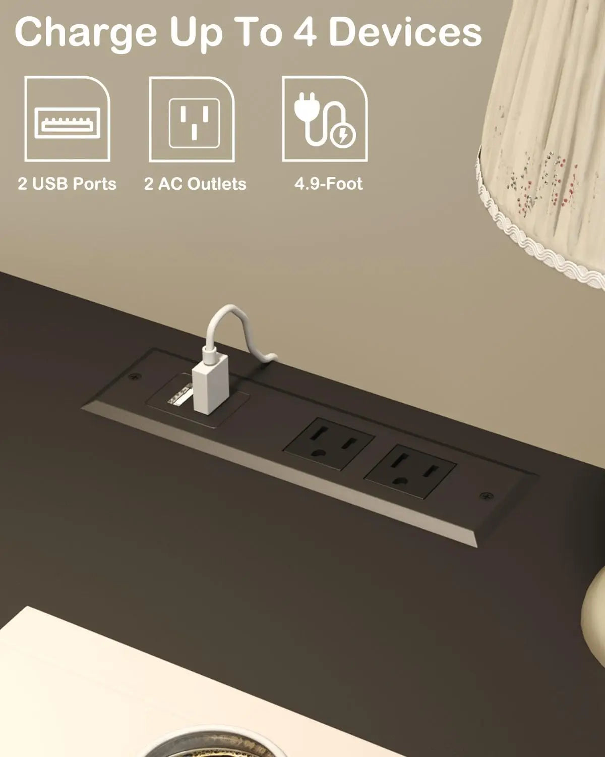 LED Nightstand With Charging Station and Drawer Storage