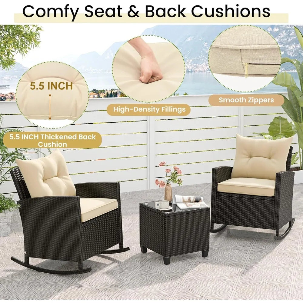 Oralner Outdoor 3 Piece Wicker Patio Set With Table