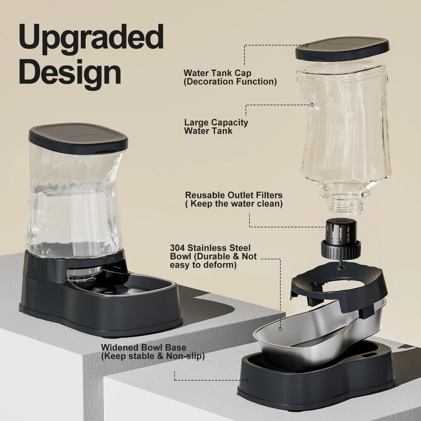 Automatic Pet Water Dispenser With Stainless Steel Bowl Gravity Feeder