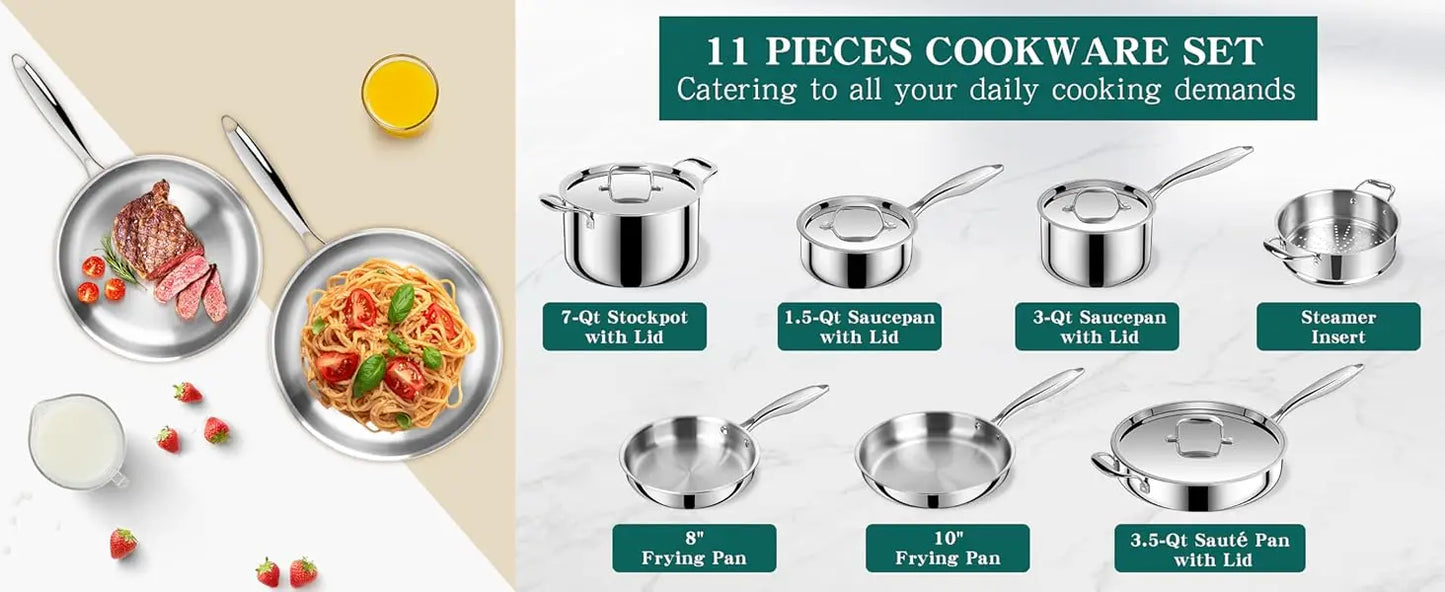 Pots And Pans Set Stainless Steel Cookware Induction Compatible Oven Safe
