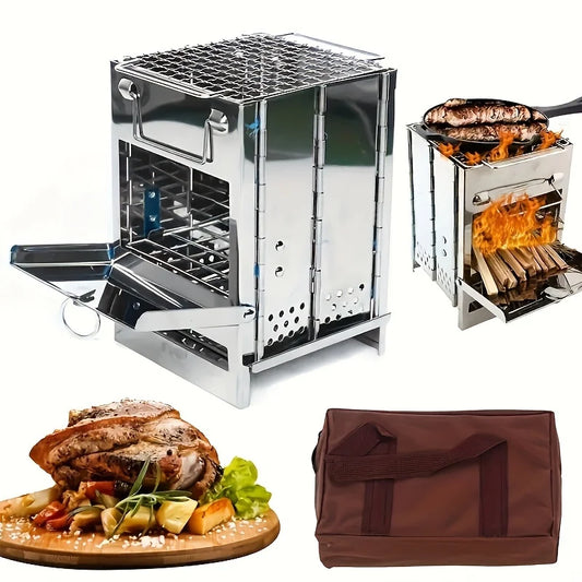 Portable Stainless Steel Firewood Stove For Camping Picnics And BBQ