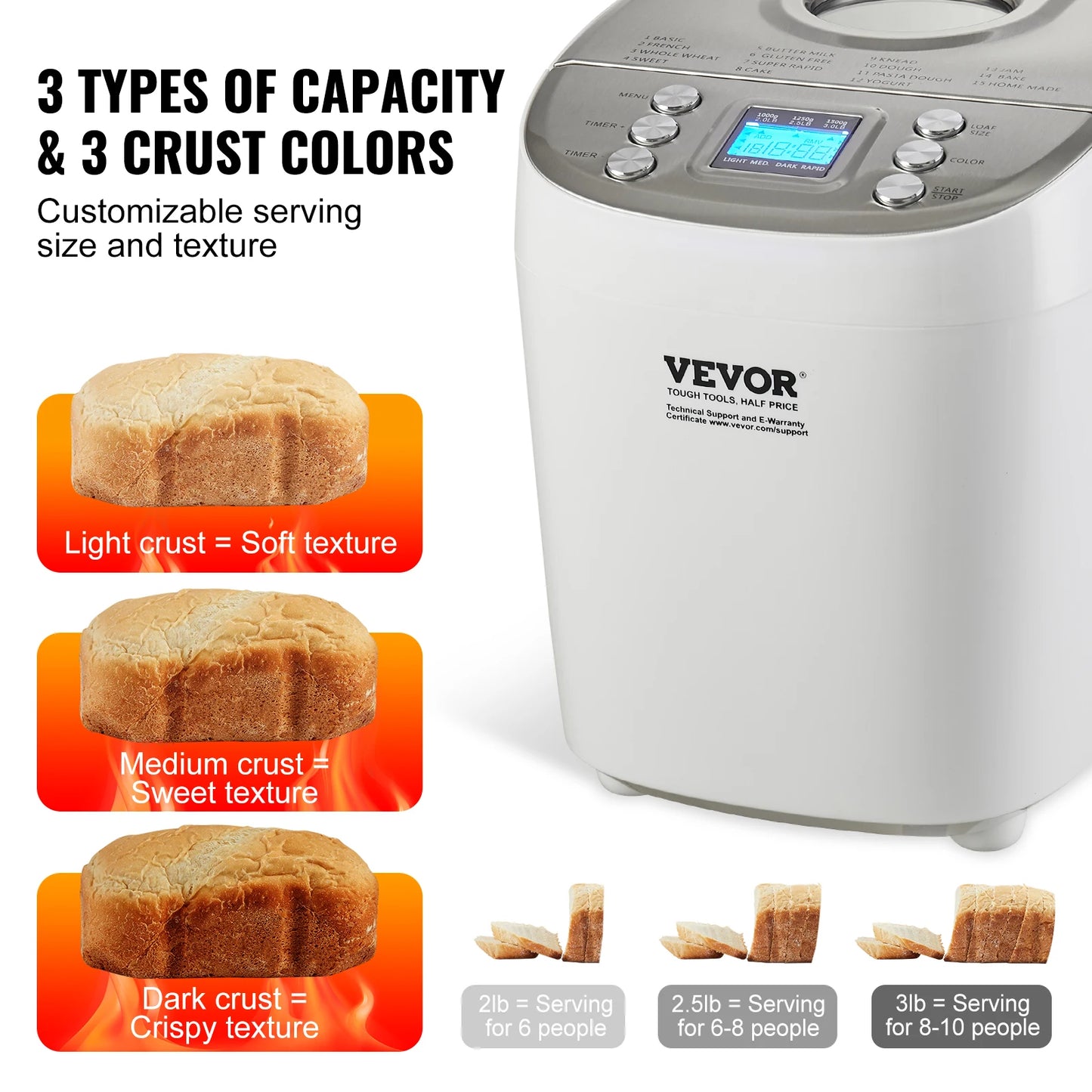 15-in-1 Automatic Bread Maker With Ceramic Pan – 2 &amp; 3 lb