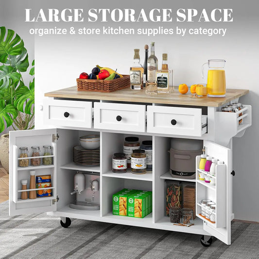 Mobile Kitchen Island With Drawers On Wheels And Storage Cabinet