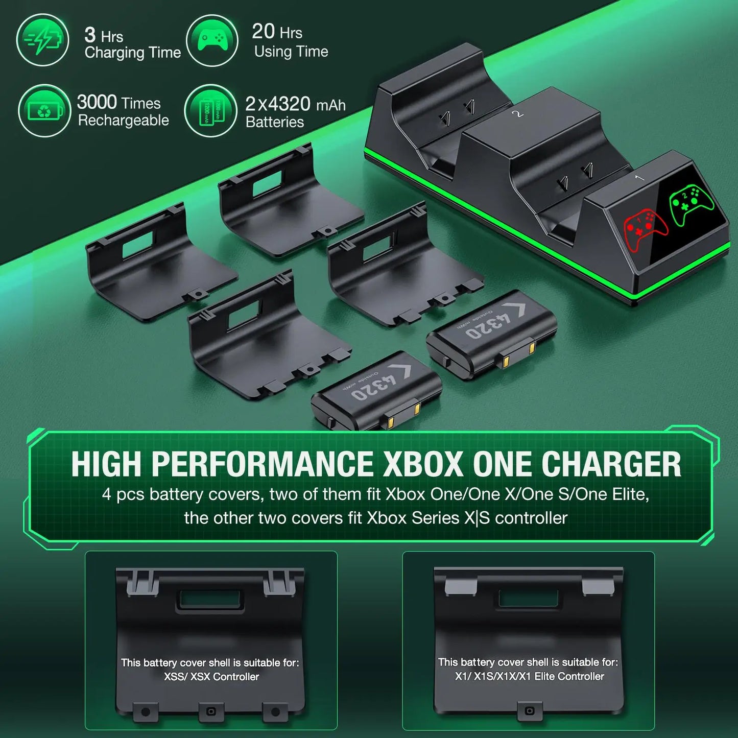 BEBONCOOL Rechargeable Battery Pack for Xbox Controllers