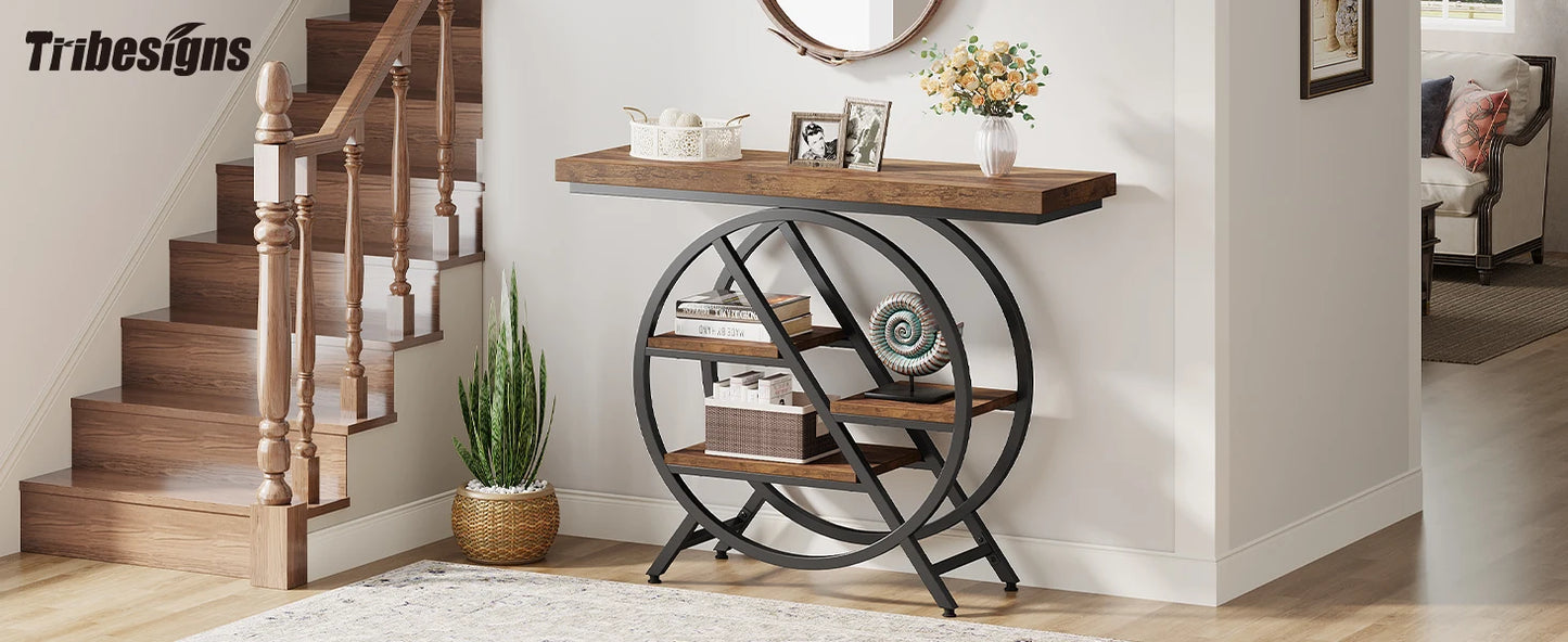 Industrial Console Table For Narrow Entryway Hallway Thick Top