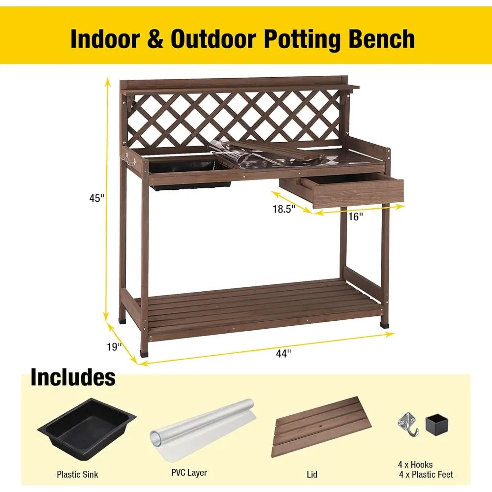 Potting Bench With Sink And PVC Layer For Outdoor Garden