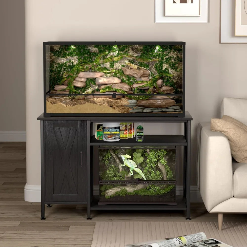 Reptile Terrarium Stand With Power Outlet And Storage Cabinet