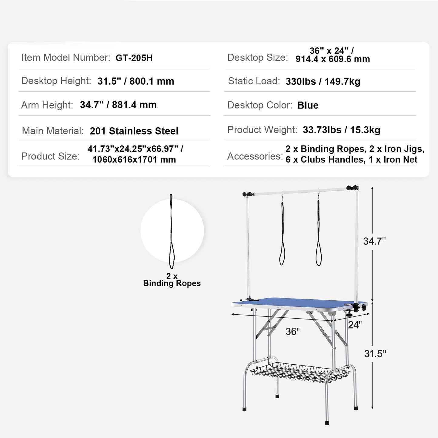 Two Arm Dog Grooming Table With Clamp And Foldable Stand