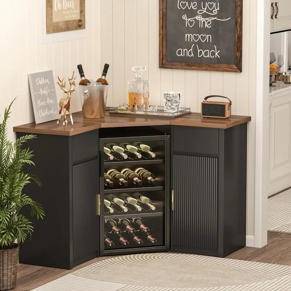 Corner Bar Cabinet With Fridge Space L Shaped Storage