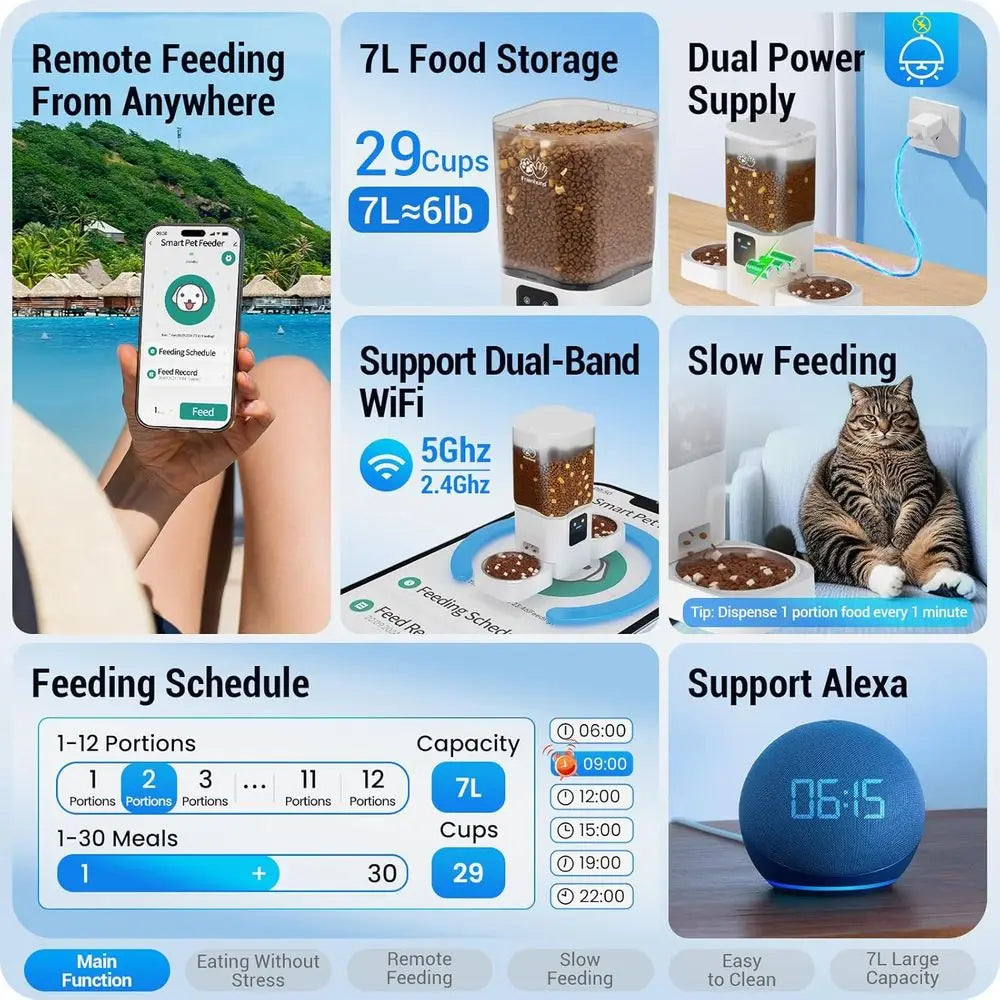 Dual Automatic Pet Feeder With Slow Feed And Detachable Bowls