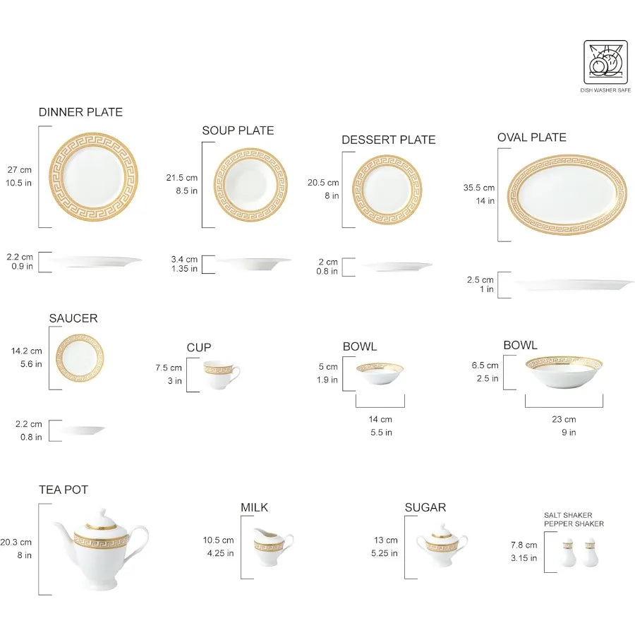 Bone China Dinnerware Set With Greek Key Pattern For Dining