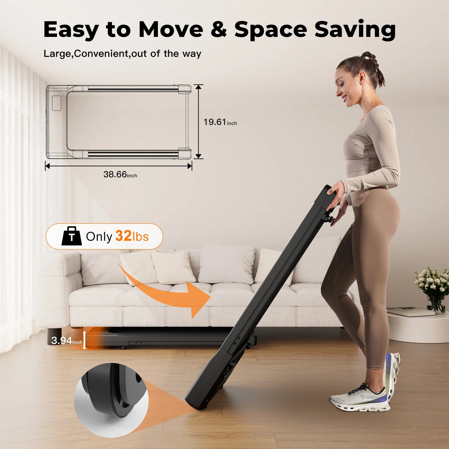 Portable Under Desk Treadmill with Remote Control for Home Office