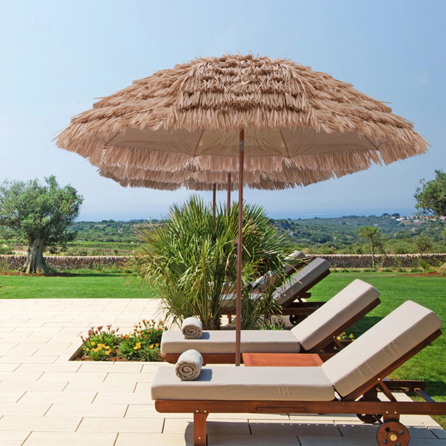 Hawaiian Straw Umbrella With Tilt Adjustment UPF 50 UV Protection