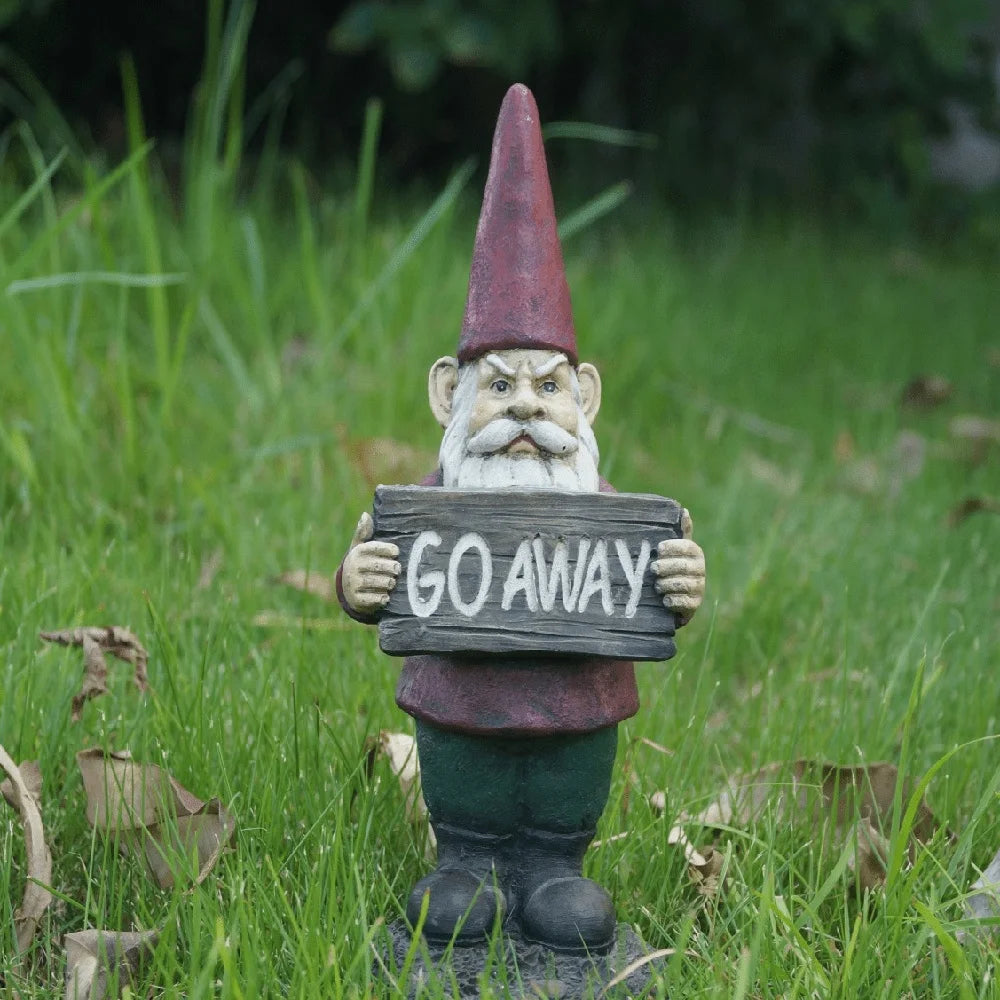 Gnome Statue With Go Away Sign Garden Yard Decor Gift