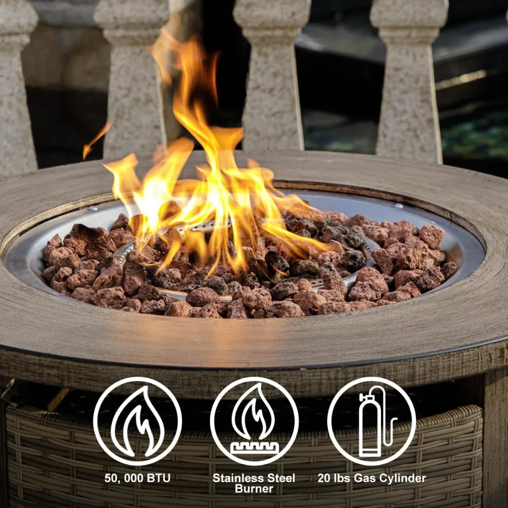 Propane Fire Pit Table In Wicker For Outdoor Patio Use