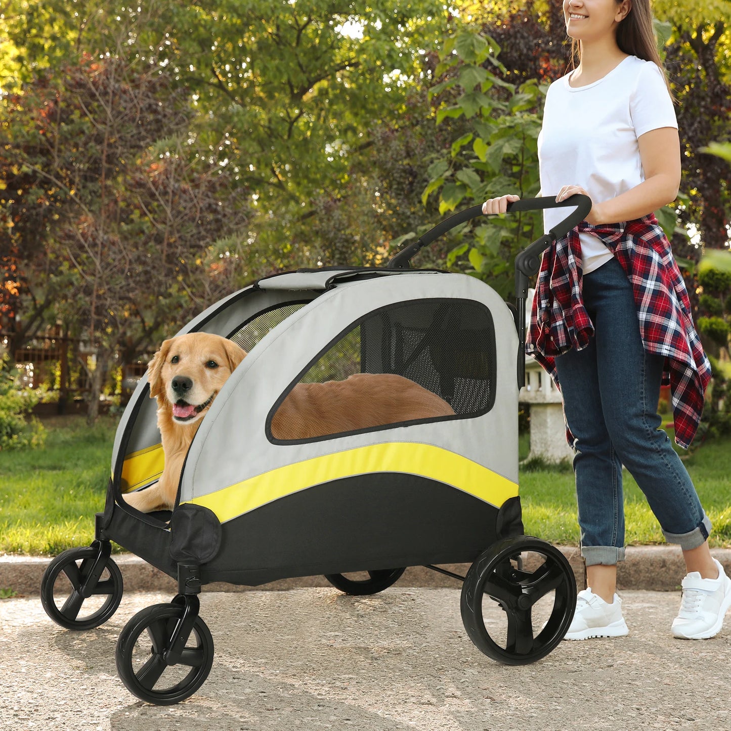 Portable Dog Stroller Four Wheel Foldable Travel Carrier