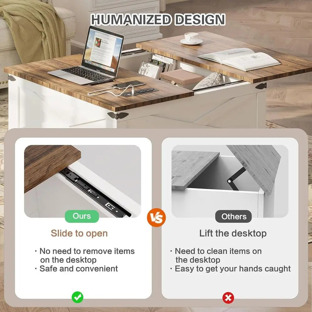 Square Coffee Table With Storage And Charging Ports
