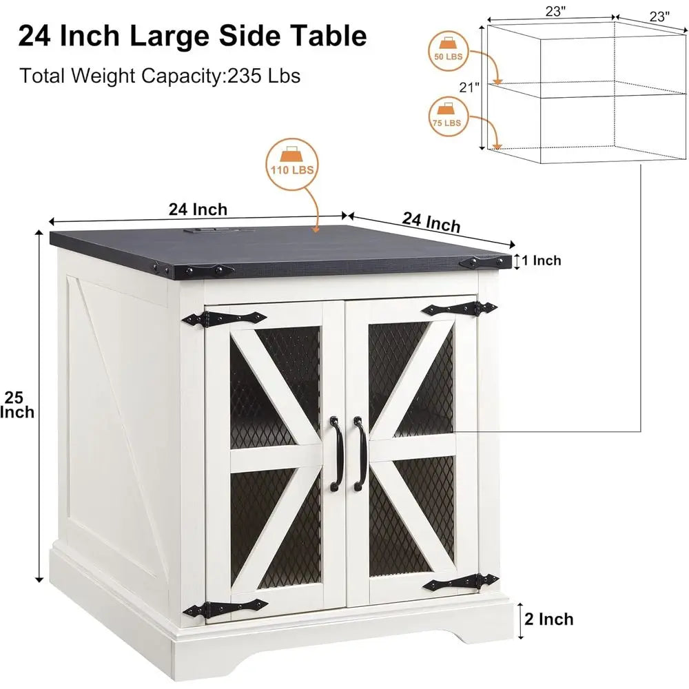 Rustic Nightstand With 24 Hour Charging Station And Adjustable Shelf