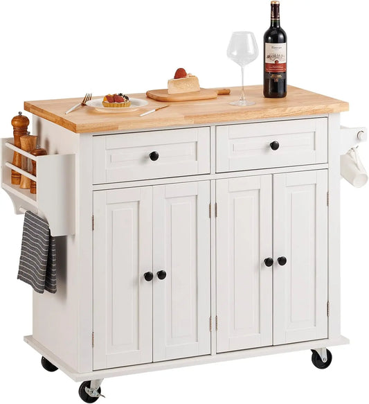 Mobile Kitchen Island Cart Solid Wood Top And Lockable Wheels