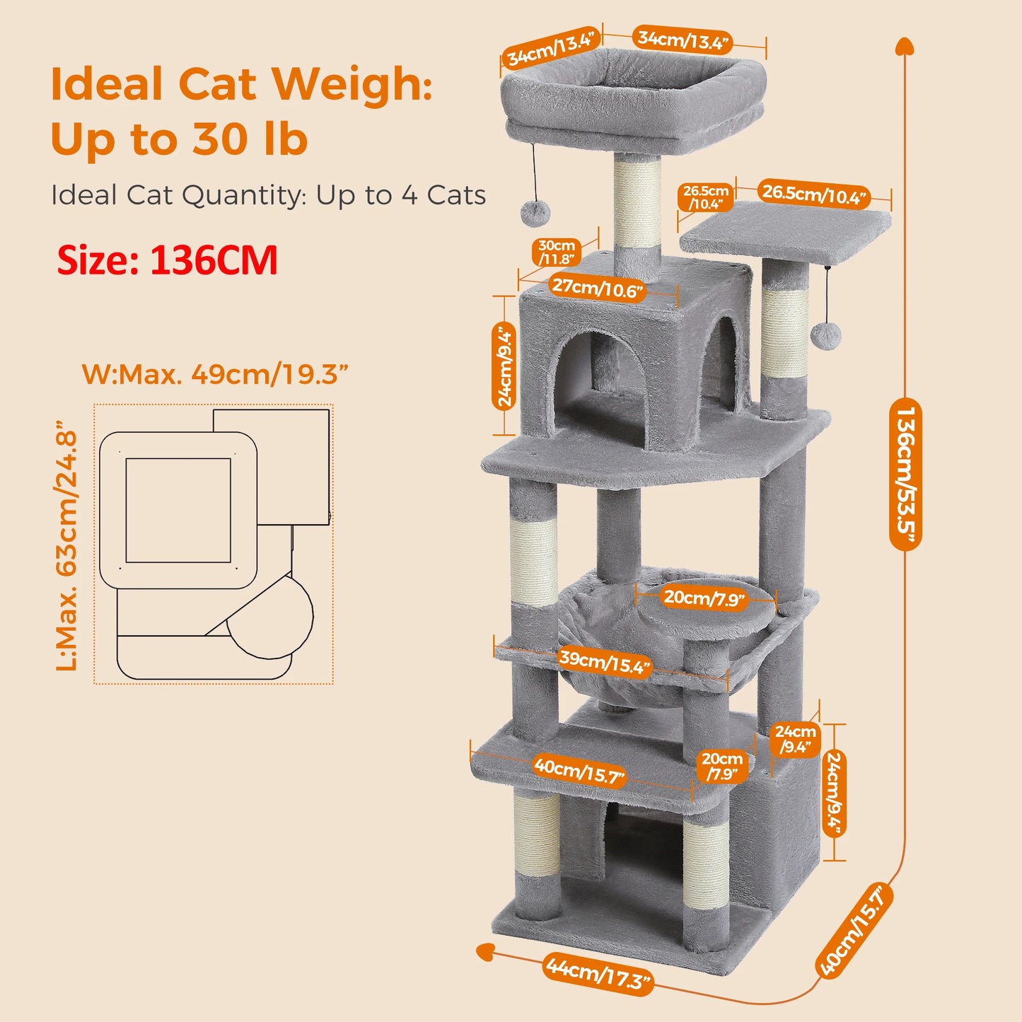PAWZ Road Large Multi-Level Cat Tree &amp; Condo for Large Cats