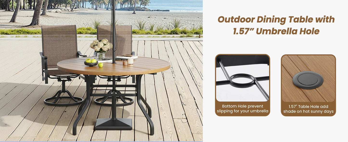 Round Outdoor Patio Dining Table With Umbrella Hole Iron