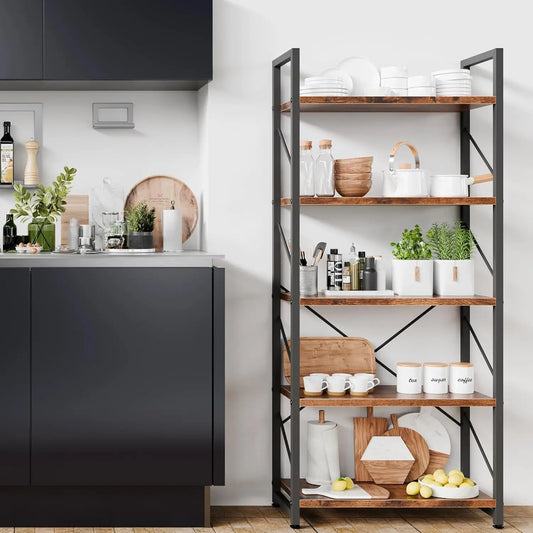 Five Tier Bookshelf Industrial Modern Design For Home