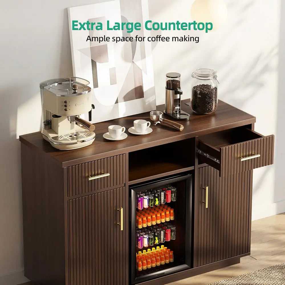 Coffee Bar Cabinet With Fridge Storage And Wine Rack