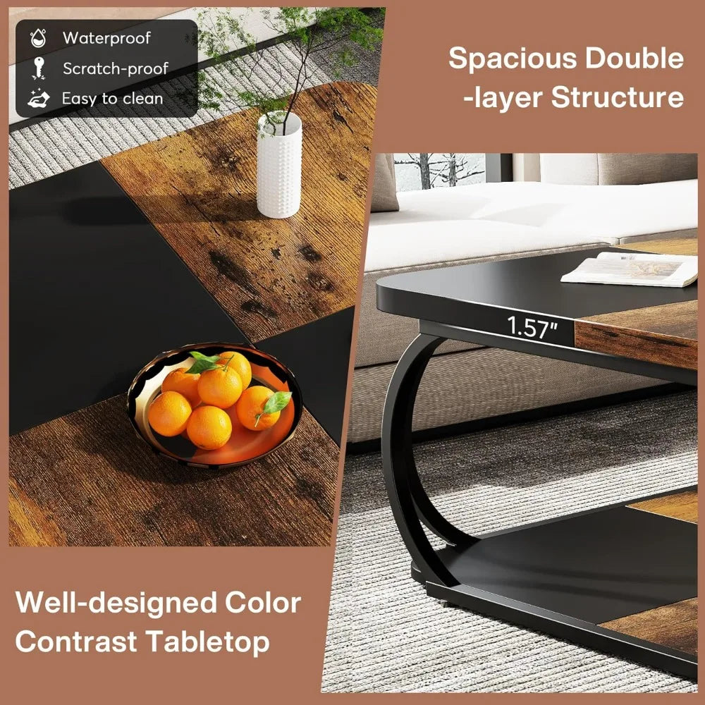 Farmhouse Style Coffee Table With Storage Shelf Charm