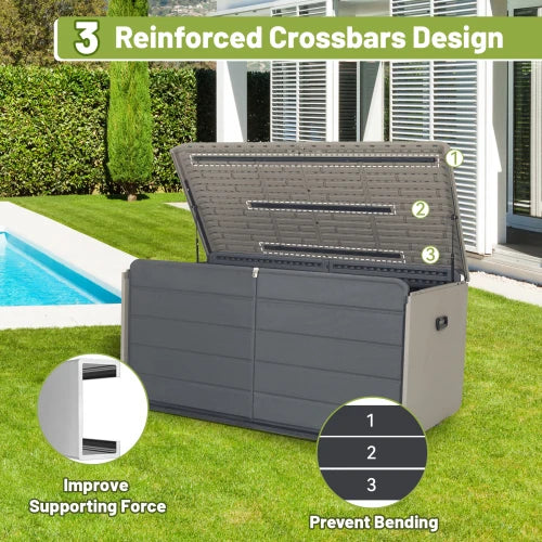 260-Gallon Terrace Storage Box with Lockable Lid, Hydraulic Lift &amp; Wheels