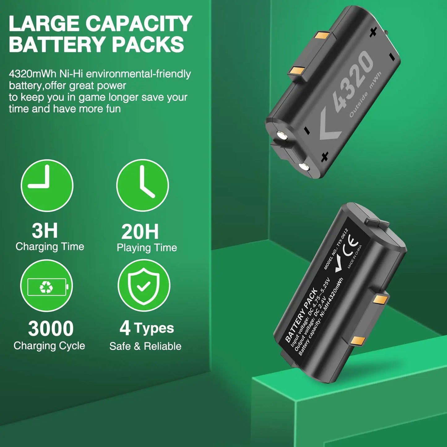 BEBONCOOL Rechargeable Battery Pack for Xbox Controllers
