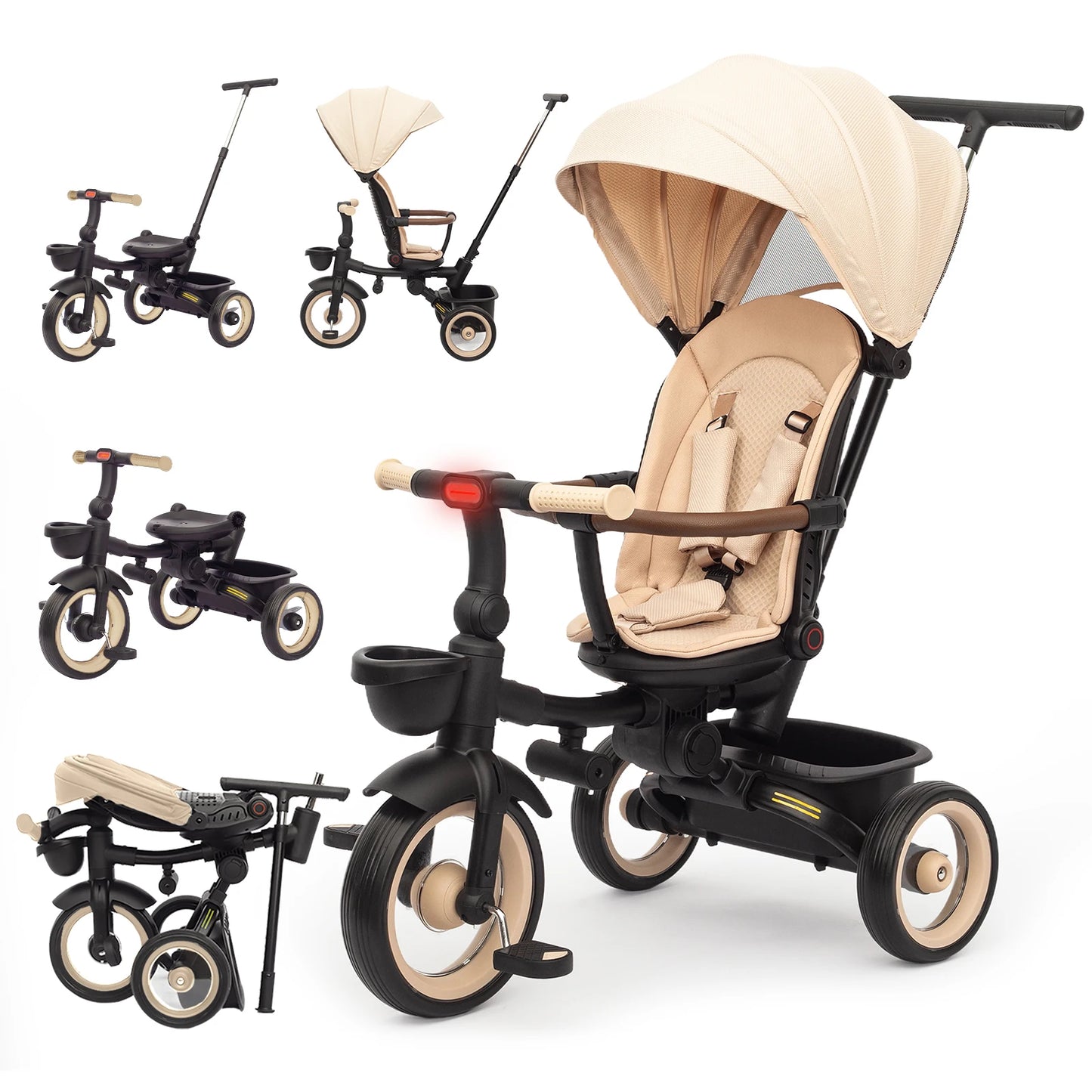 7 In 1 Foldable Baby Tricycle With Canopy And Lights