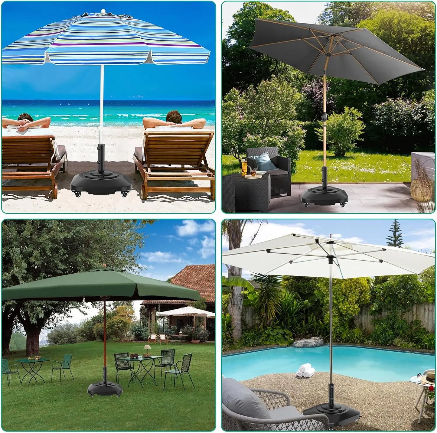 Mobile Patio Umbrella Base With Five Wheels And Locking Casters