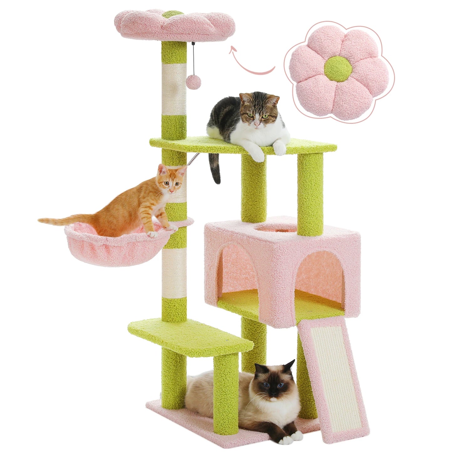 Flower Cat Tree Tower with Scratching Posts for Playful Cats