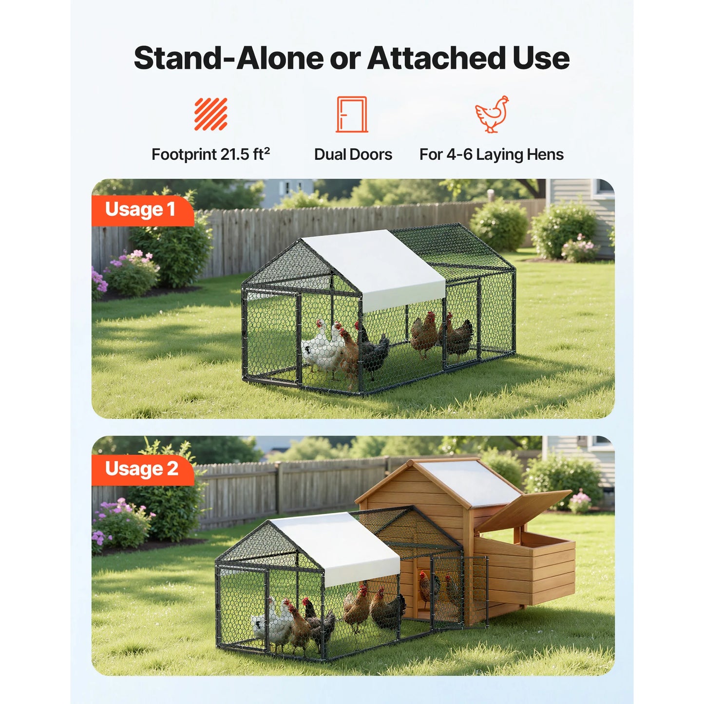 Durable Metal Chicken Coop With Waterproof Cover And Secure Run