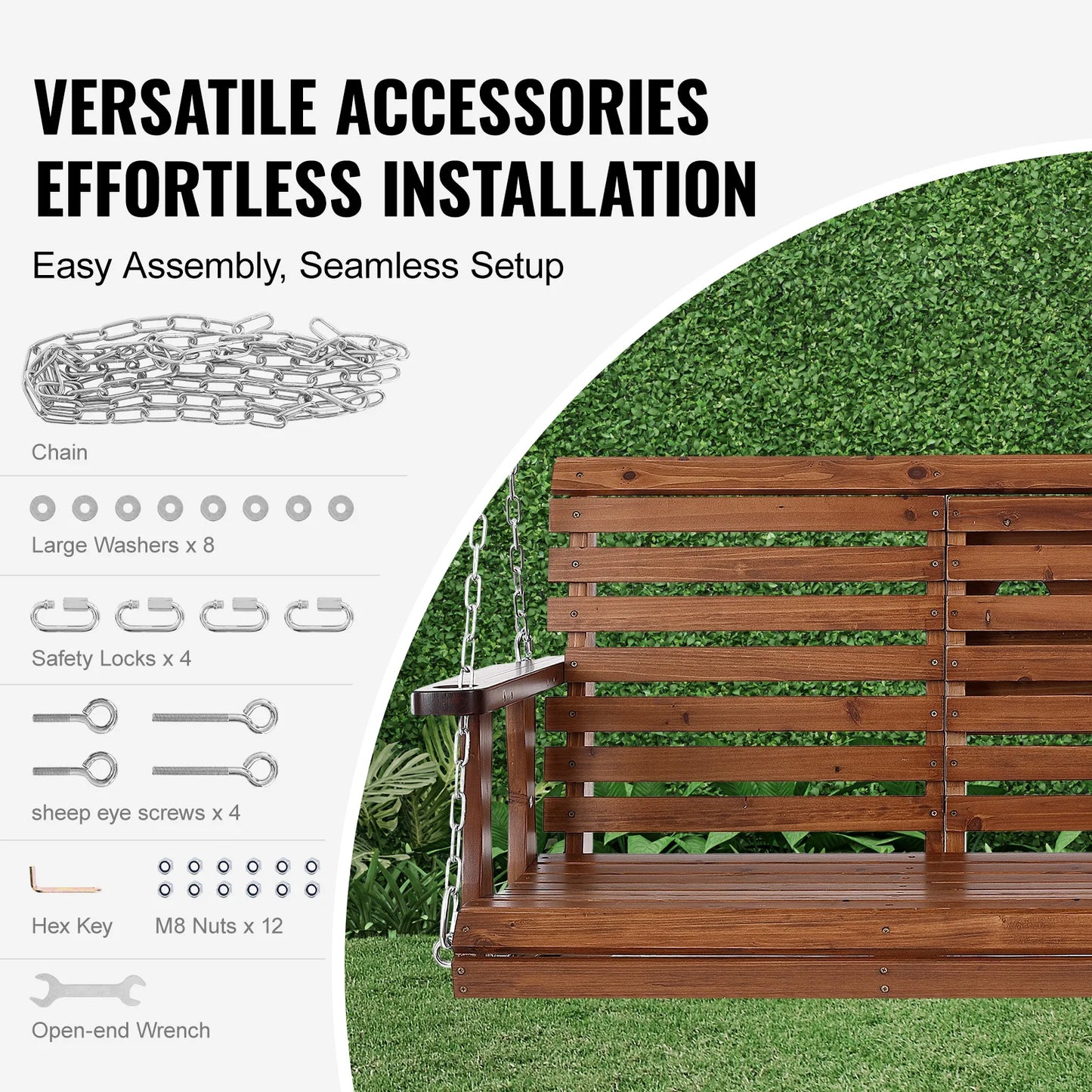Outdoor Wooden Porch Swing With Cedar Wood And Durable Chains