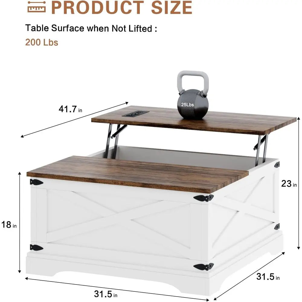 Square Coffee Table With Storage And Charging Ports