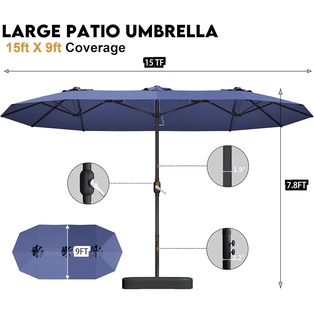 Double Sided Patio Umbrella With Base Crank Handle