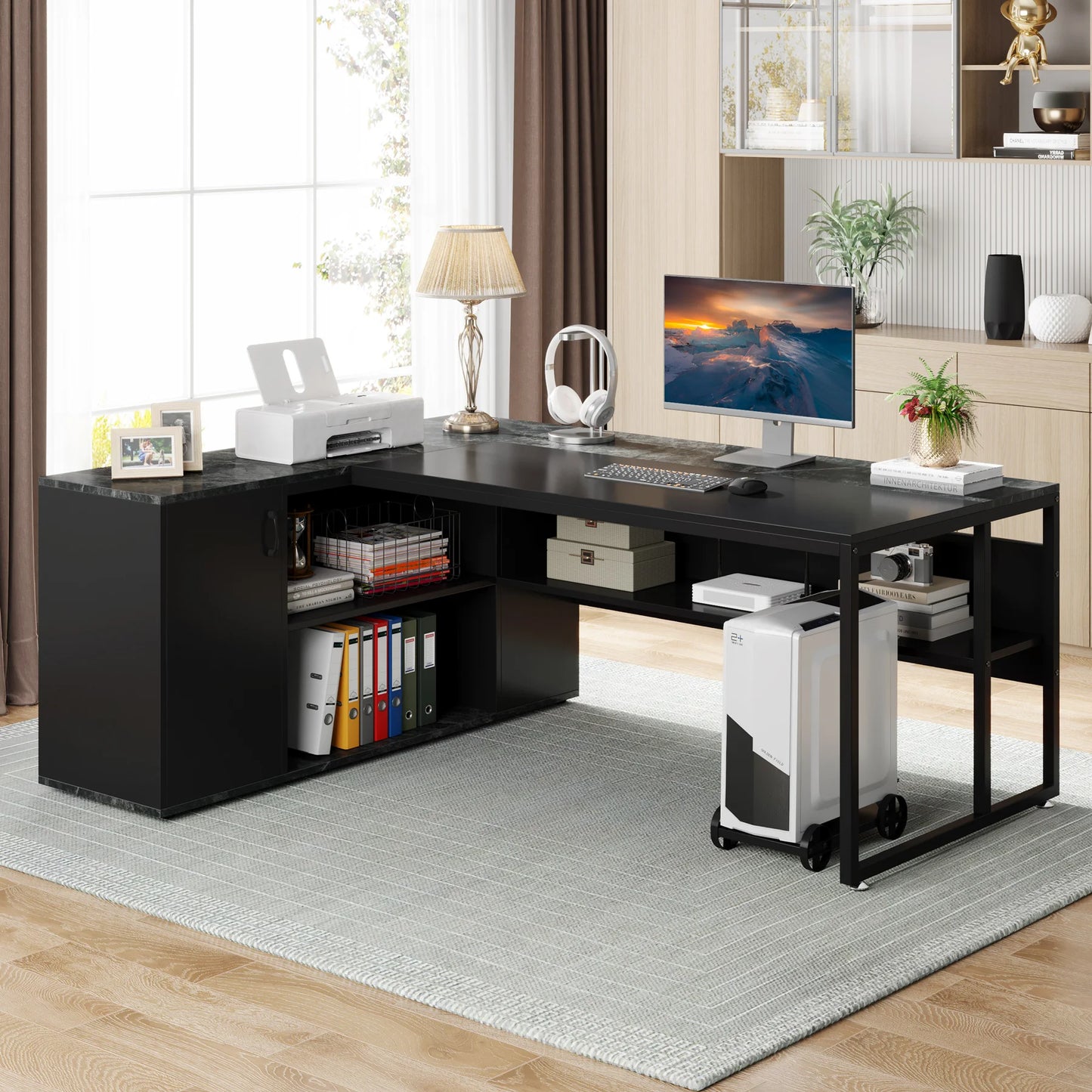 Tribesigns L Shaped Executive Desk With Cabinet Storage