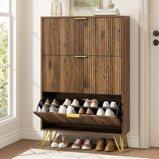 Shoe Cabinet With Three Flip Drawers Hidden Storage Organizer