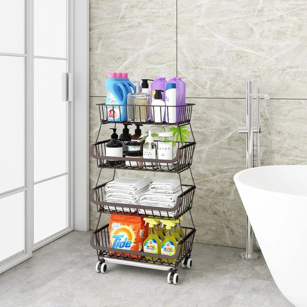 Four Tier Fruit And Vegetable Storage Basket On Wheels