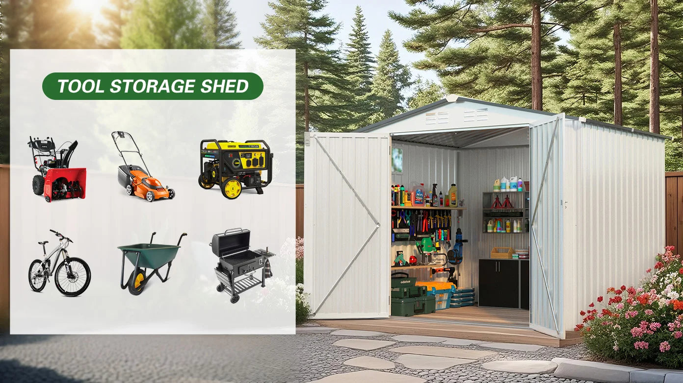 Susua Metal Outdoor Storage Shed With Lockable Door And Window
