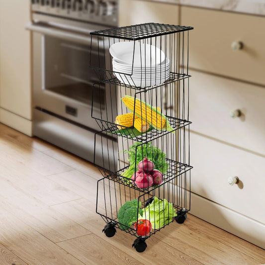 4-Tier Fruit Basket Stand with Wheels for Easy Storage