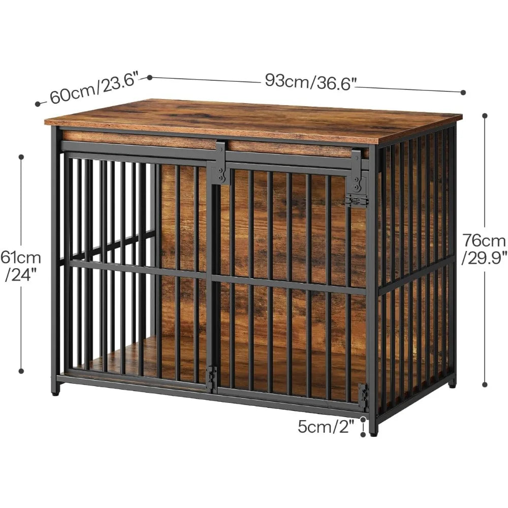 Heavy Duty Durable Dog Crate Table With Sliding Barn Door