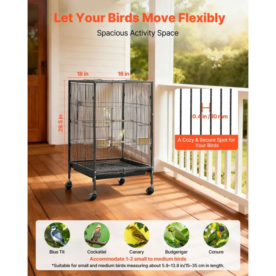 Flat Top Open Wrought Iron Bird Cage With Perches Tray