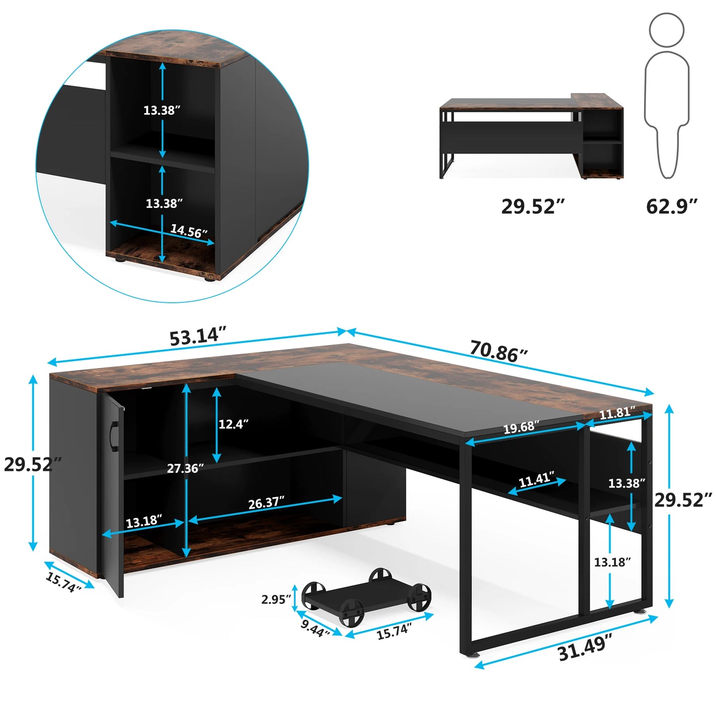 Tribesigns L Shaped Executive Desk With Cabinet Storage